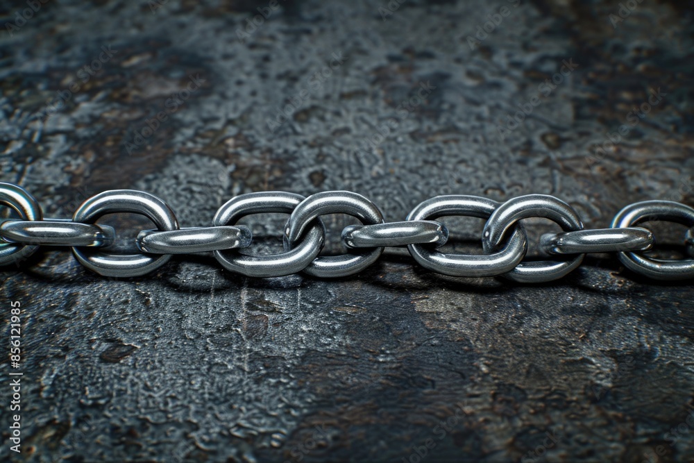 Poster A close-up view of a metal chain on a surface, featuring intricate links and texture