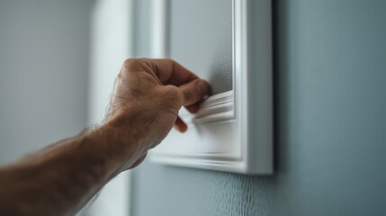 Decorating a New Home - Close-up of Hand Hanging Picture Frame on Wall
