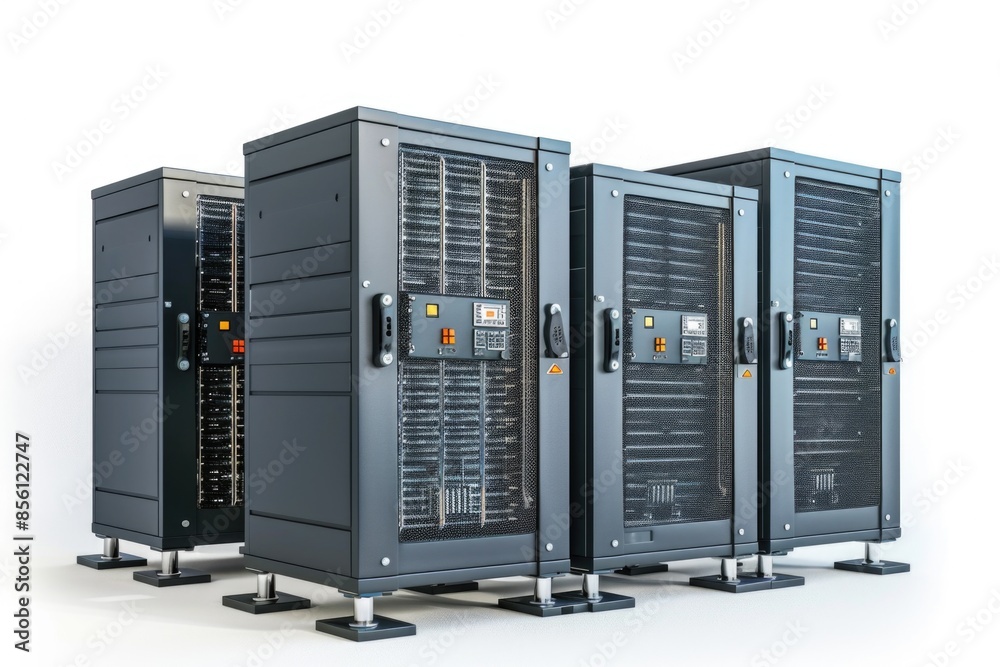 Aufkleber A compact cluster of black servers, ideal for use in data centers or server rooms