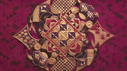 Fototapeta premium A pink background with Japanese patterns and a checkered pattern. traditional geometric designs, in a seamless repeating pattern.