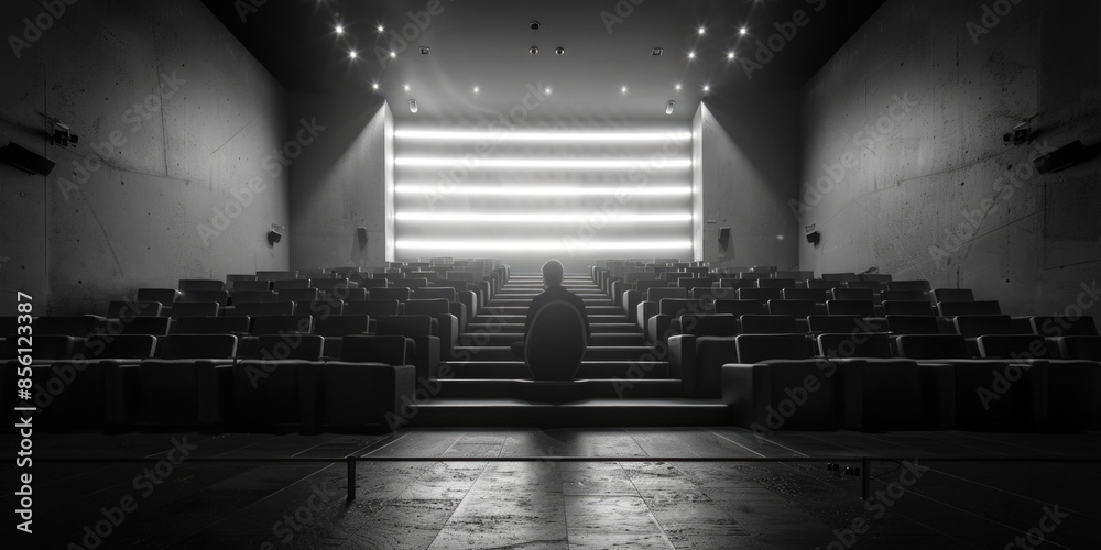 Aufkleber a vacant theater with rows of seats waiting for a performance