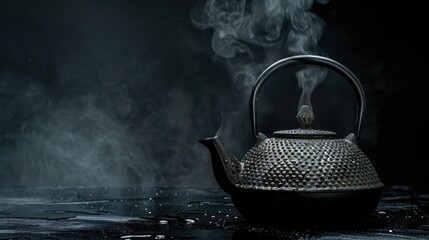 A tea kettle with steam rising from the spout, perfect for capturing warm and cozy moments