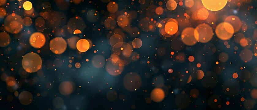 Abstract image featuring orange bokeh lights on a black background. The vibrant, festive design creates a warm and lively atmosphere, perfect for celebrations