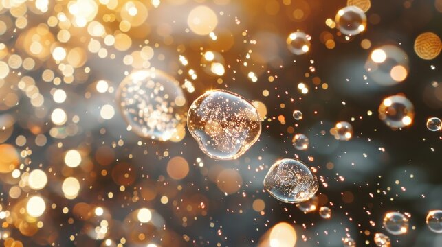 A close-up of a bubble wand producing a stream of tiny bubbles, each reflecting light and appearing to float effortlessly in the air.