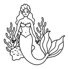 Beautiful little mermaid Underwater world Coloring book for kids