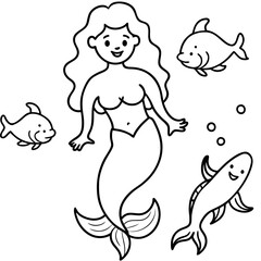 Beautiful little mermaid Underwater world Coloring book for kids