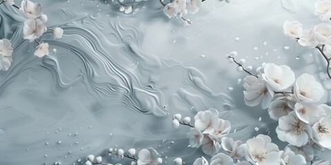 3D White Flowers on Metallic Branches Wallpaper