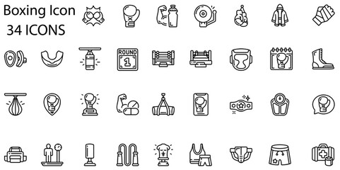 Set of boxing icons. Gradient style icon bundle. Vector Illustration
