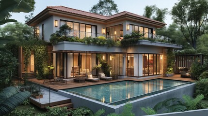 Fototapeta premium Big luxury modern househouse with a swimming pool