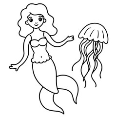 Beautiful little mermaid Underwater world Coloring book for kids