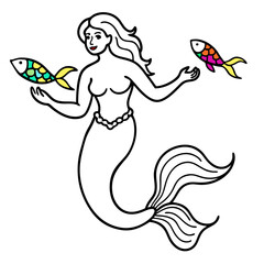 Beautiful little mermaid Underwater world Coloring book for kids