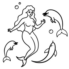 Beautiful little mermaid Underwater world Coloring book for kids