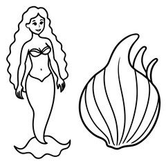 Beautiful little mermaid Underwater world Coloring book for kids