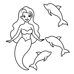 Beautiful little mermaid Underwater world Coloring book for kids