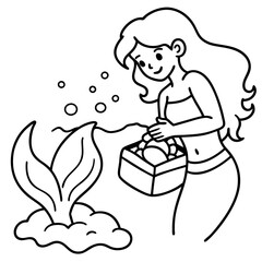 Beautiful little mermaid Underwater world Coloring book for kids