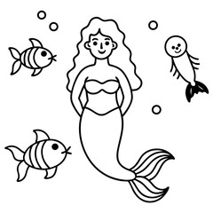Beautiful little mermaid Underwater world Coloring book for kids