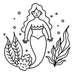 Beautiful little mermaid Underwater world Coloring book for kids