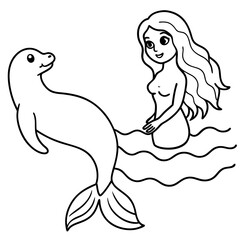 Beautiful little mermaid Underwater world Coloring book for kids