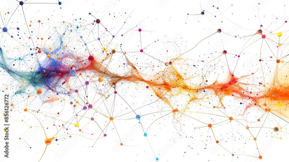 Poster abstract digital network background with colorful lines and points. high-tech, futuristic design for