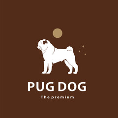 vintage retro hipster pug dog logo vector outline silhouette art icon	
