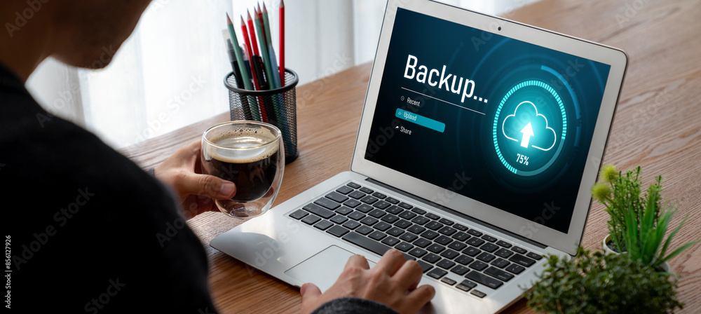 Poster backup storage data internet technology business concept. database storage cloud technology file dat