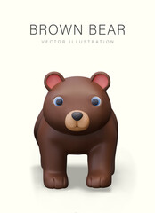 Funny brown bear on light background. 3D wild animal, mammal, predator