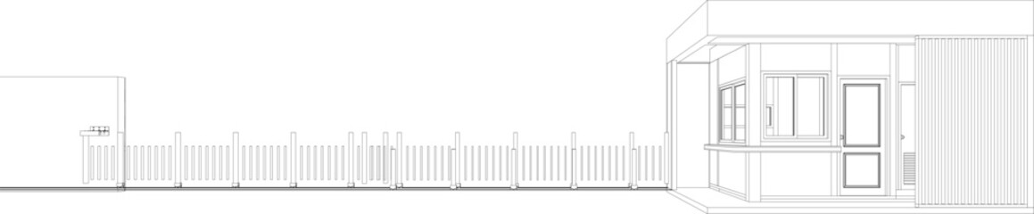 3D illustration of fence and guardhouse