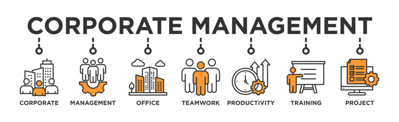 Corporate management banner web icon illustration concept with icon of corporate, management, office, teamwork, productivity, training and project