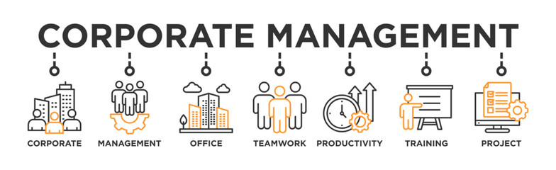 Corporate management banner web icon illustration concept with icon of corporate, management, office, teamwork, productivity, training and project