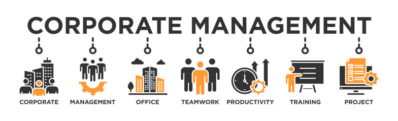 Corporate management banner web icon illustration concept with icon of corporate, management, office, teamwork, productivity, training and project