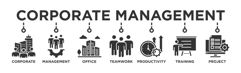 Corporate management banner web icon illustration concept with icon of corporate, management, office, teamwork, productivity, training and project