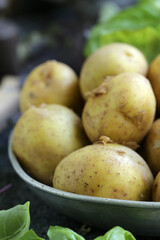 organic fresh potatoes for mashing on wooden table