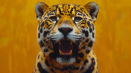 Obraz premium Majestic Jaguar Roars in Its Natural Habitat, Showcasing Fierce Predatory Power