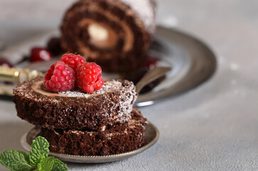 chocolate sponge roll with butter cream