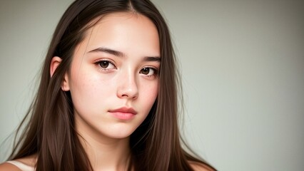 Fototapeta premium a young woman with long brown hair