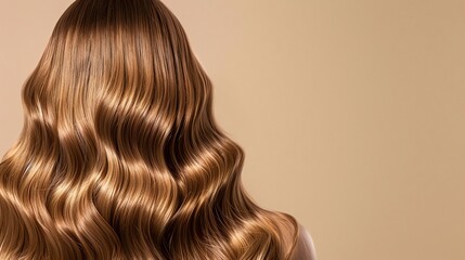 Fototapeta premium a woman with long shiny hair is shown from the back