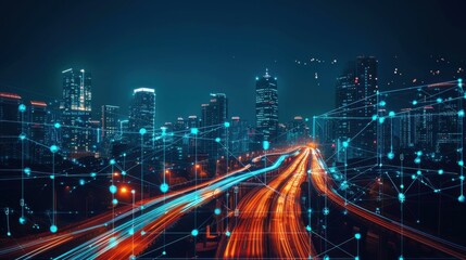 Fototapeta premium A cityscape with a network of lights and a highway