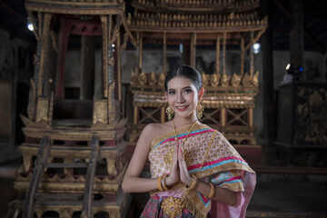 Portrait women in Thai traditional clothing. Thai traditional in Ayutthaya Thailand. Thai model portrait