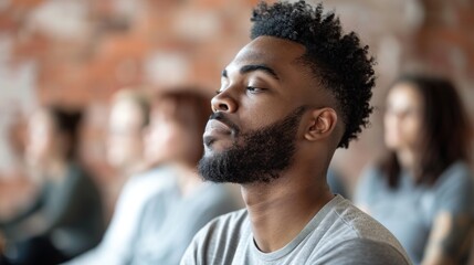 Fototapeta premium A man participating in a group meditation session for mental clarity. 