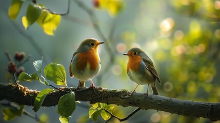 Obraz premium Beautiful Songbirds on a Tree Branch