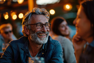 Mature Man Enjoying a Night Out with Friends in a Pub