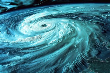A striking satellite image capturing the eye of a powerful hurricane swirling over the ocean, showcasing the immense power of nature.