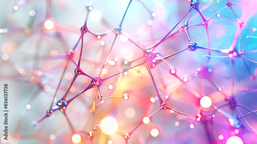 Poster abstract neural network with colorful, interconnected nodes and lines, representing data connections