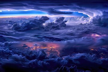 Fototapeta premium A breathtaking view of a dramatic sky with vibrant colors and cloud formations. Perfect for backgrounds, nature themes, and atmospheric visuals.