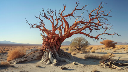 Dry tree trunk in arid climate beauty in nature, AI Generative.