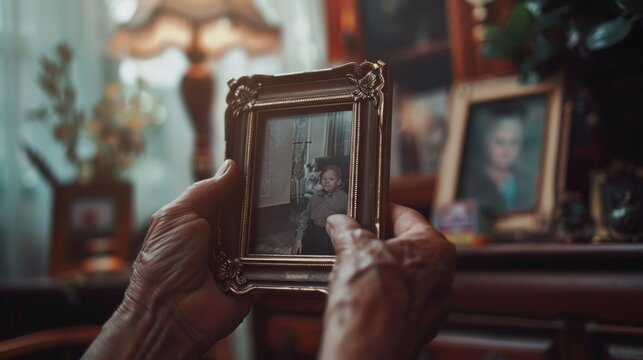 Close-up of Hand Holding Photo Frame with Cherished Memory in New Home