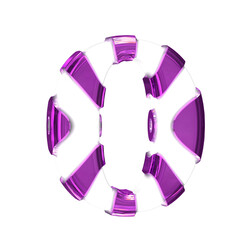 White 3d symbol with purple thick straps. letter o