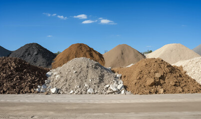 Piles of commercial fill material, including dirt, sand, gravel and similar; industrial background image