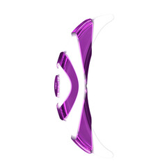 White 3d symbol with purple thick straps.