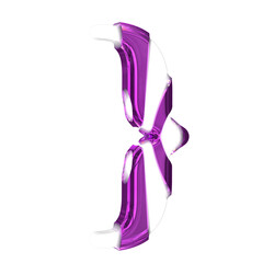 White 3d symbol with purple thick straps.